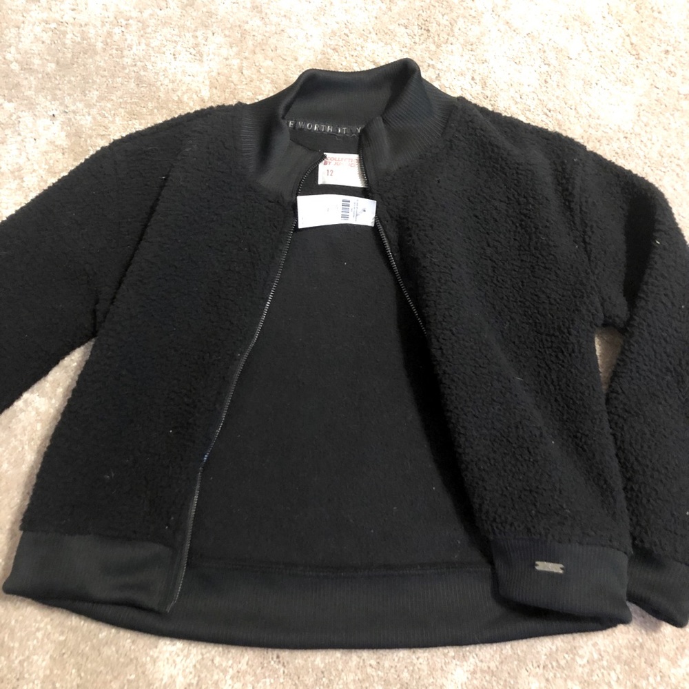 Girls black Sherpa bomber jacket